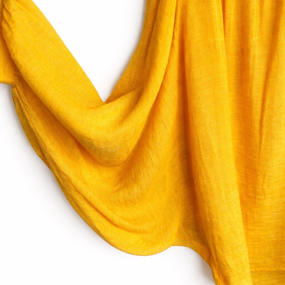 Maeve Anthropologie Mustard Yellow Blouse Women's L Long Sleeve Crinkle Top EUC - Picture 3 of 7